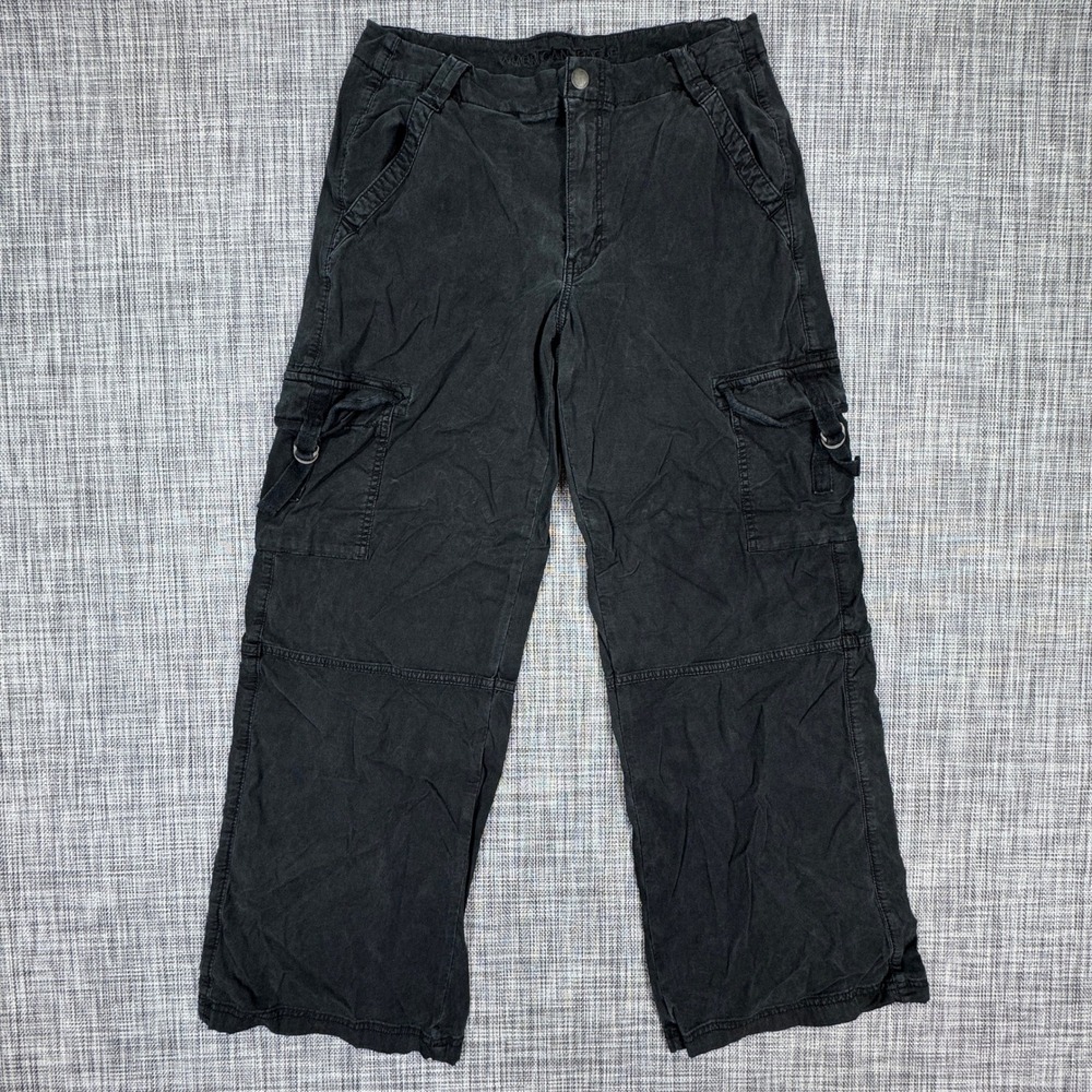 American Eagle Cargo Pants Womens 8 Black Super High Rise Baggy Wide Leg Lyocell